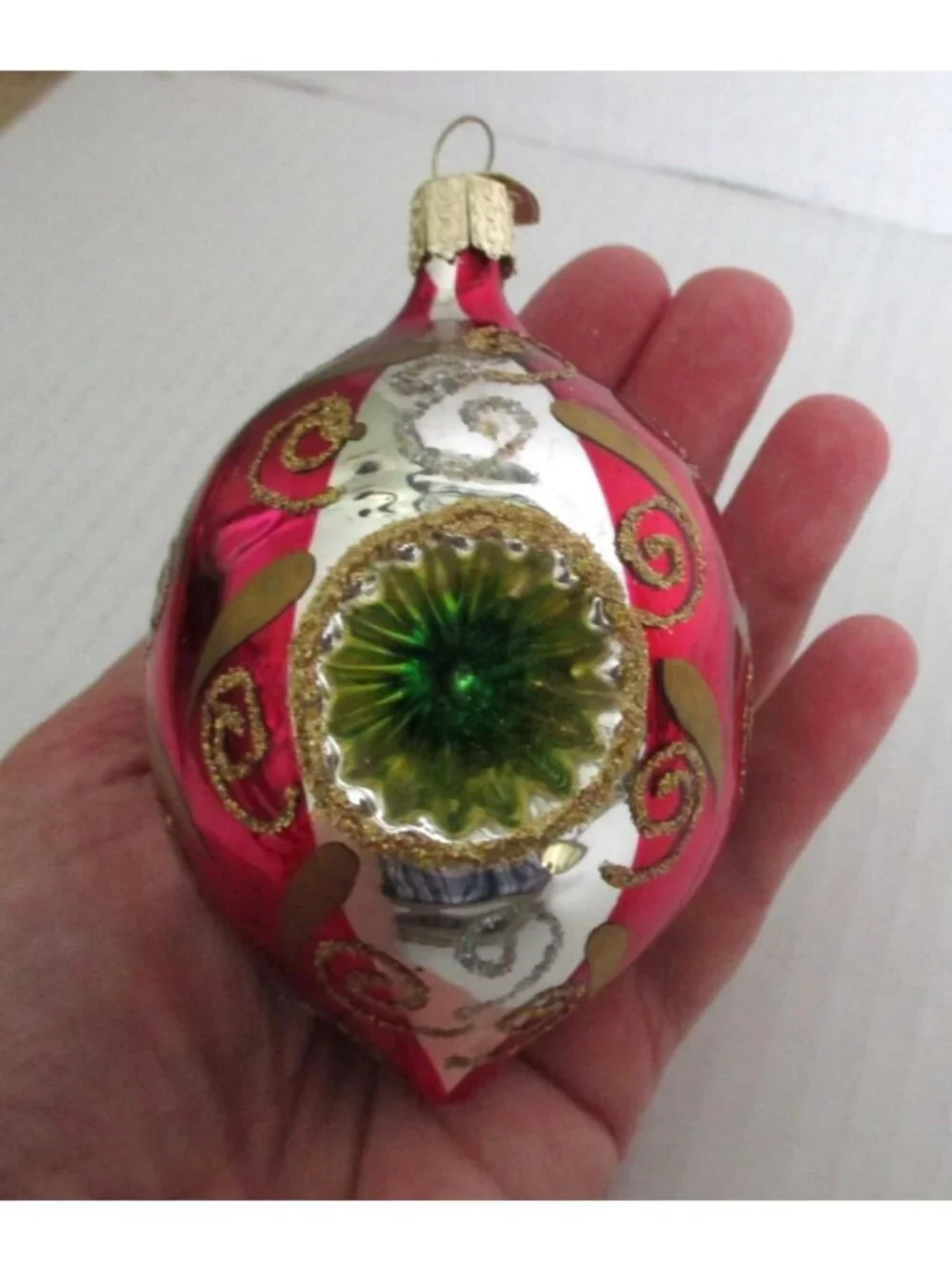Vintage Old World Christmas Teardrop Indent Glass Christmas Ornament Bauble 4 In